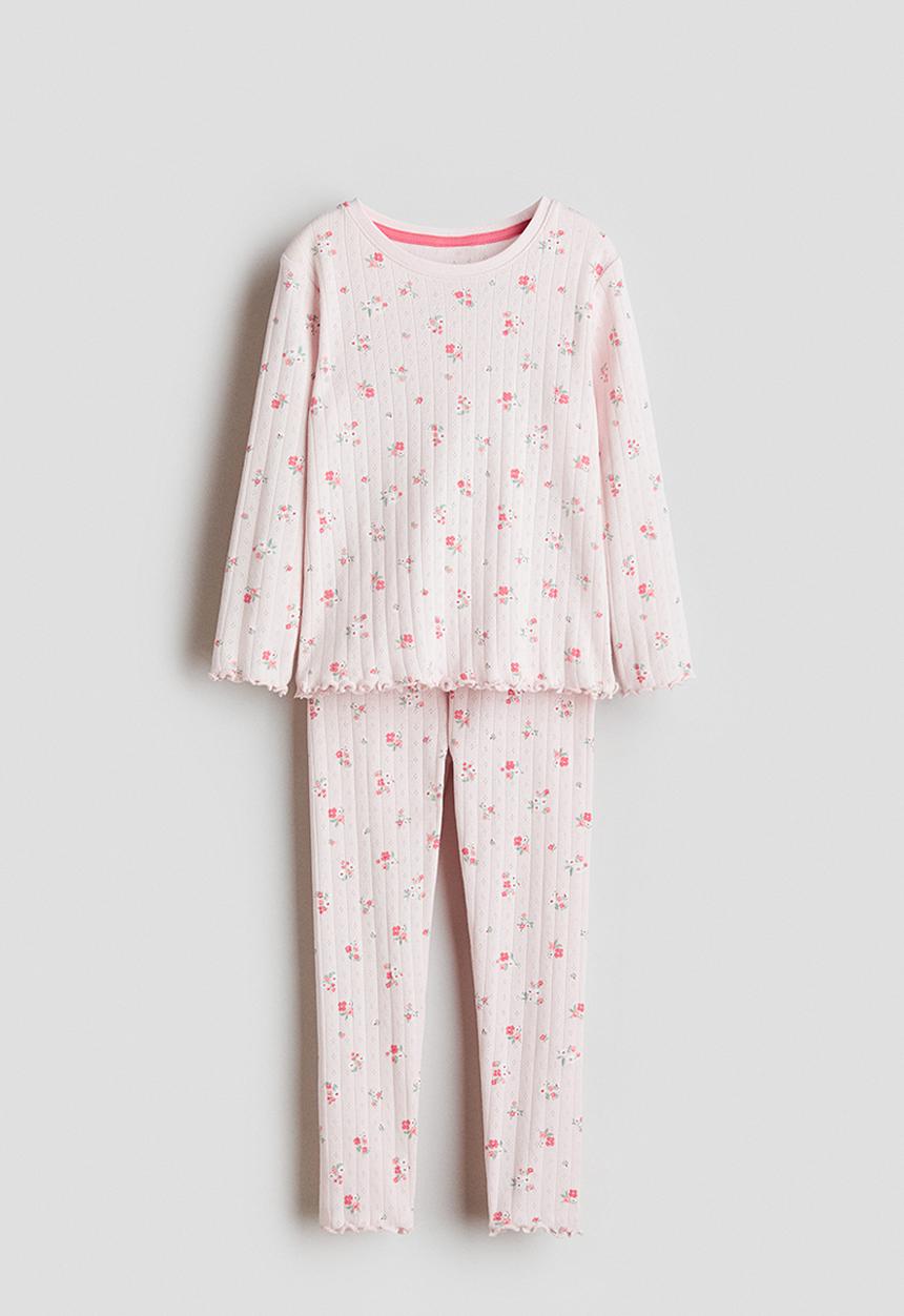 H&M - Ribbed cotton pyjamas - light pink/floral