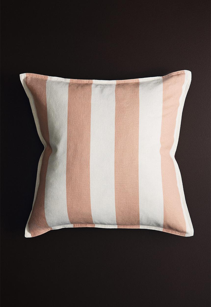 H&M - Linen-blend cushion cover - light dusty pink/striped
