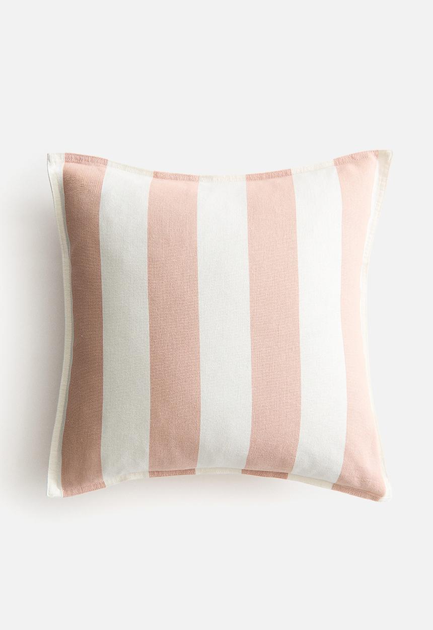 H&M - Linen-blend cushion cover - light dusty pink/striped