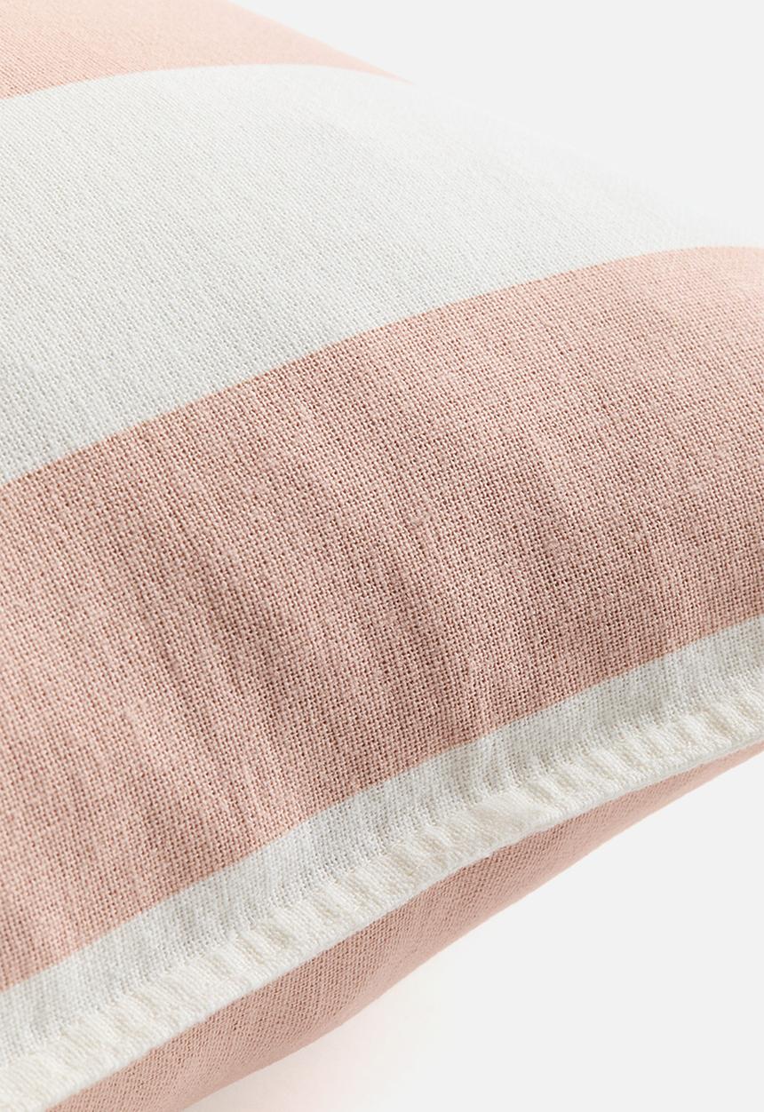 H&M - Linen-blend cushion cover - light dusty pink/striped