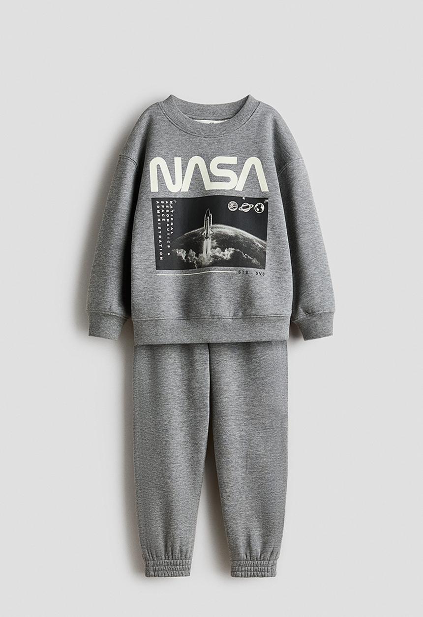 H&M - 2-piece sweatshirt and joggers set - grey marl/nasa