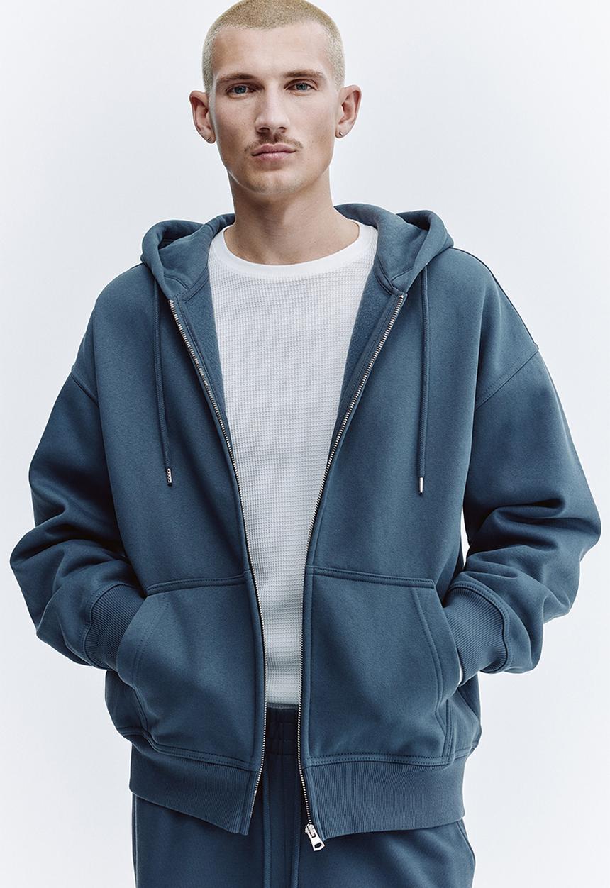 H&M - Oversized fit zip-through hoodie - dusty blue