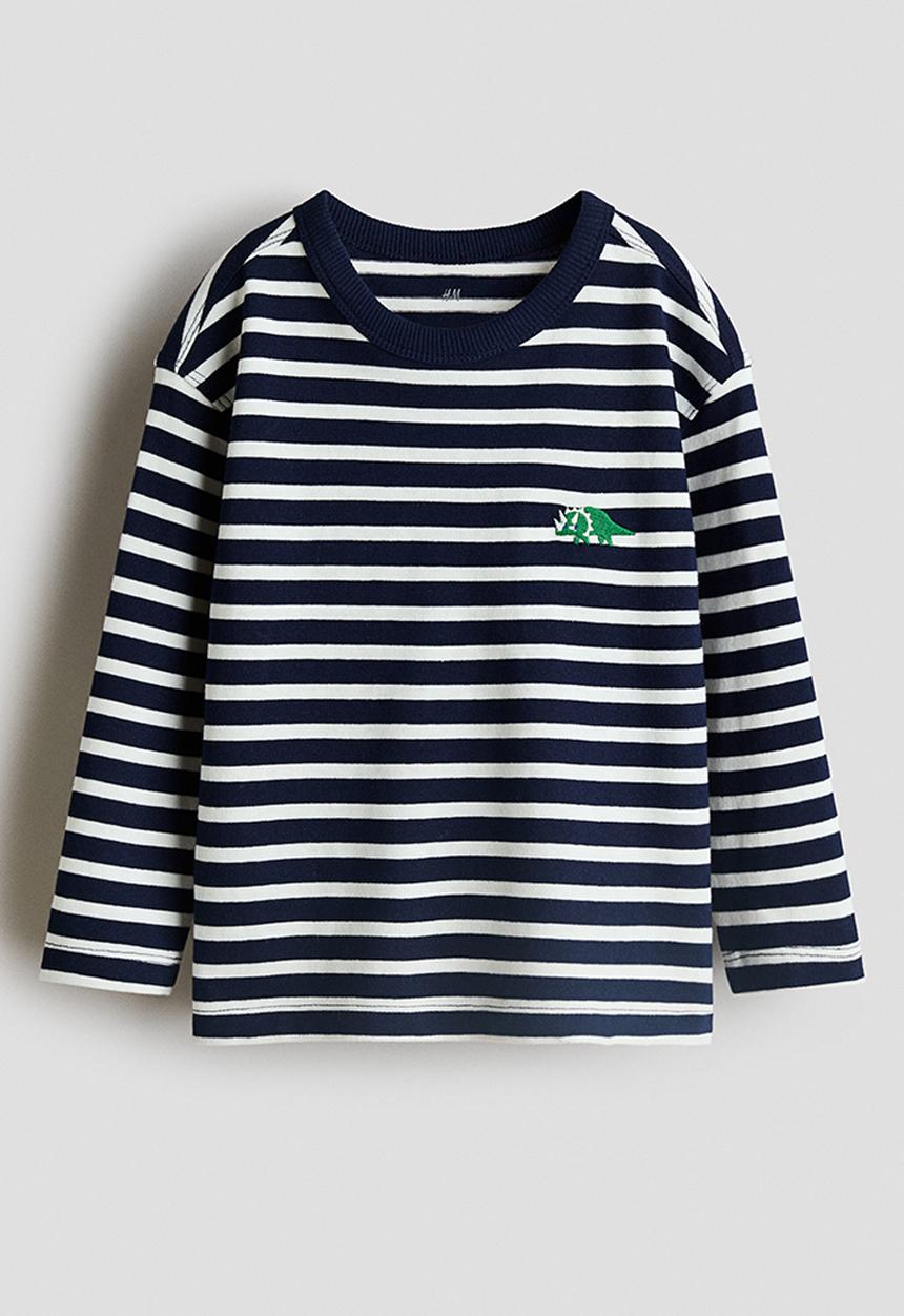 H&M - Long-sleeved cotton t-shirt - navy blue/dinosaur