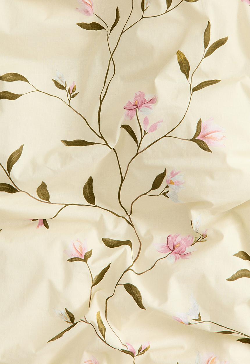 H&M - Cotton double/king duvet cover set - light beige/floral