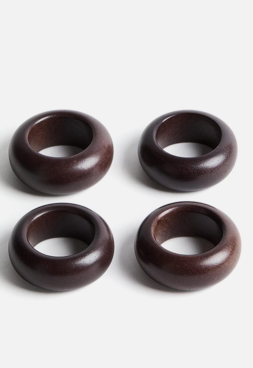 H&M - 4-pack wooden napkin rings - dark brown