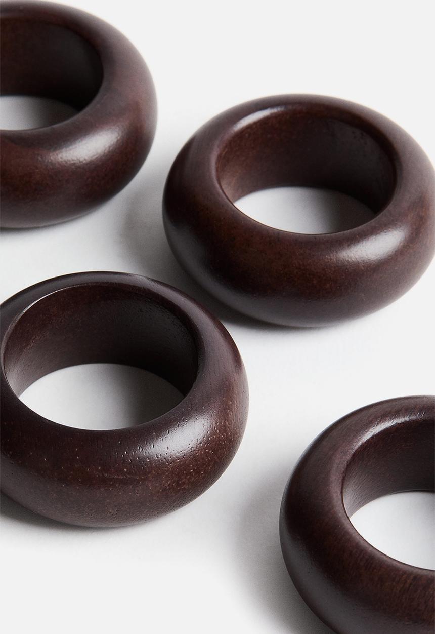 H&M - 4-pack wooden napkin rings - dark brown