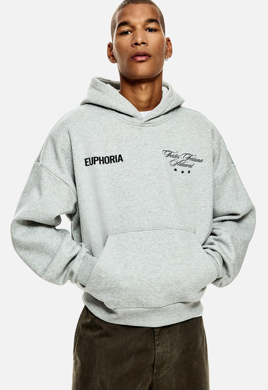 H&M - Loose fit hoodie - grey marl/euphoria