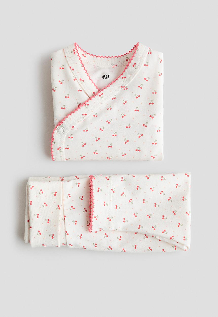 H&M - 2-piece cotton set - cream/cherries