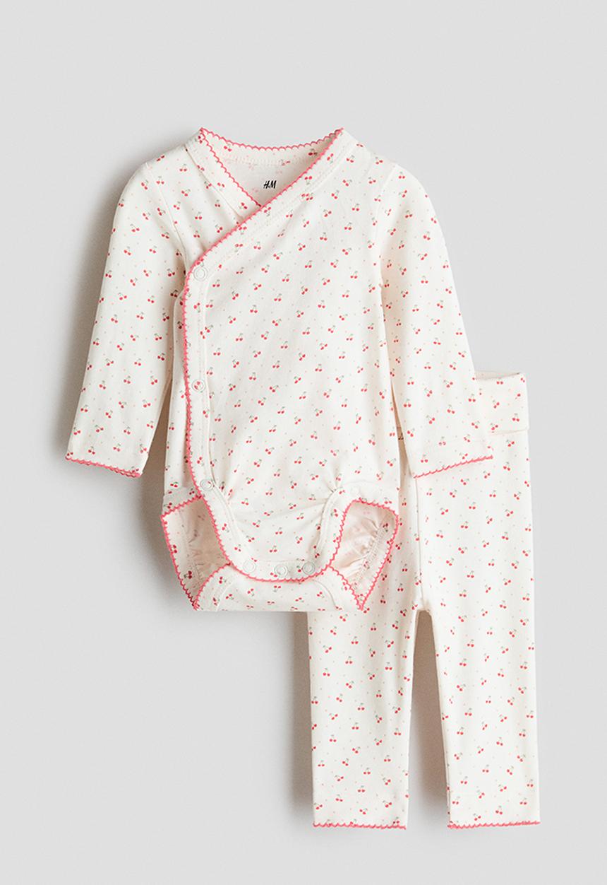 H&M - 2-piece cotton set - cream/cherries