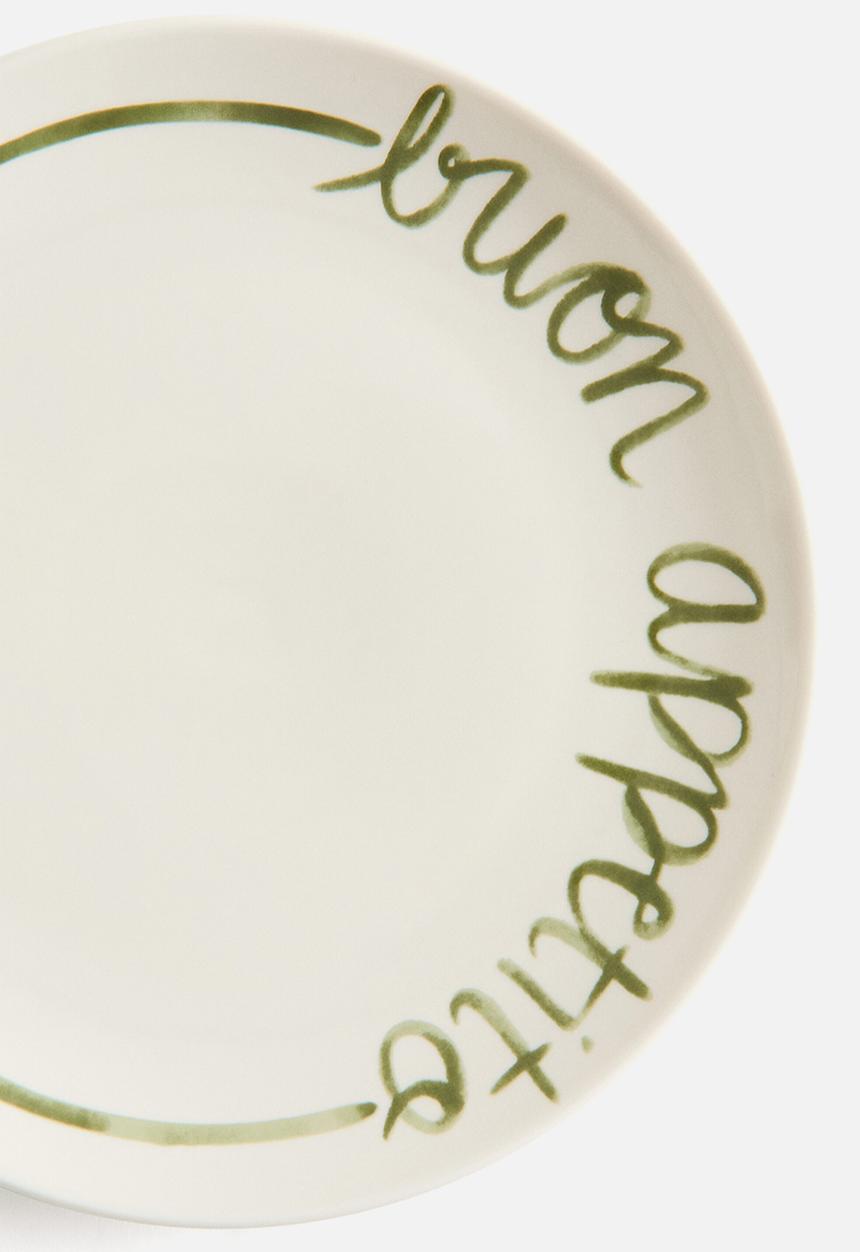 H&M - Text-motif porcelain medium plate - white/buon appetito