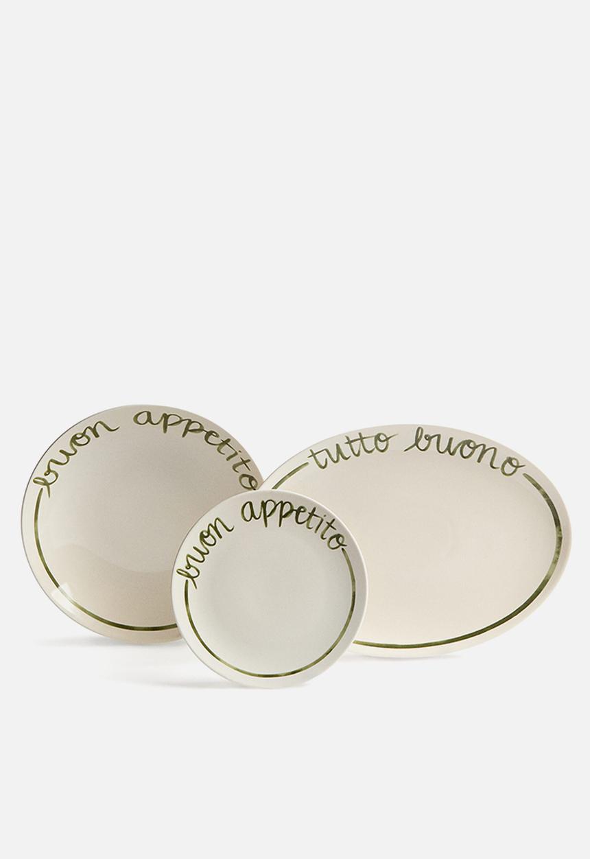 H&M - Text-motif porcelain medium plate - white/buon appetito