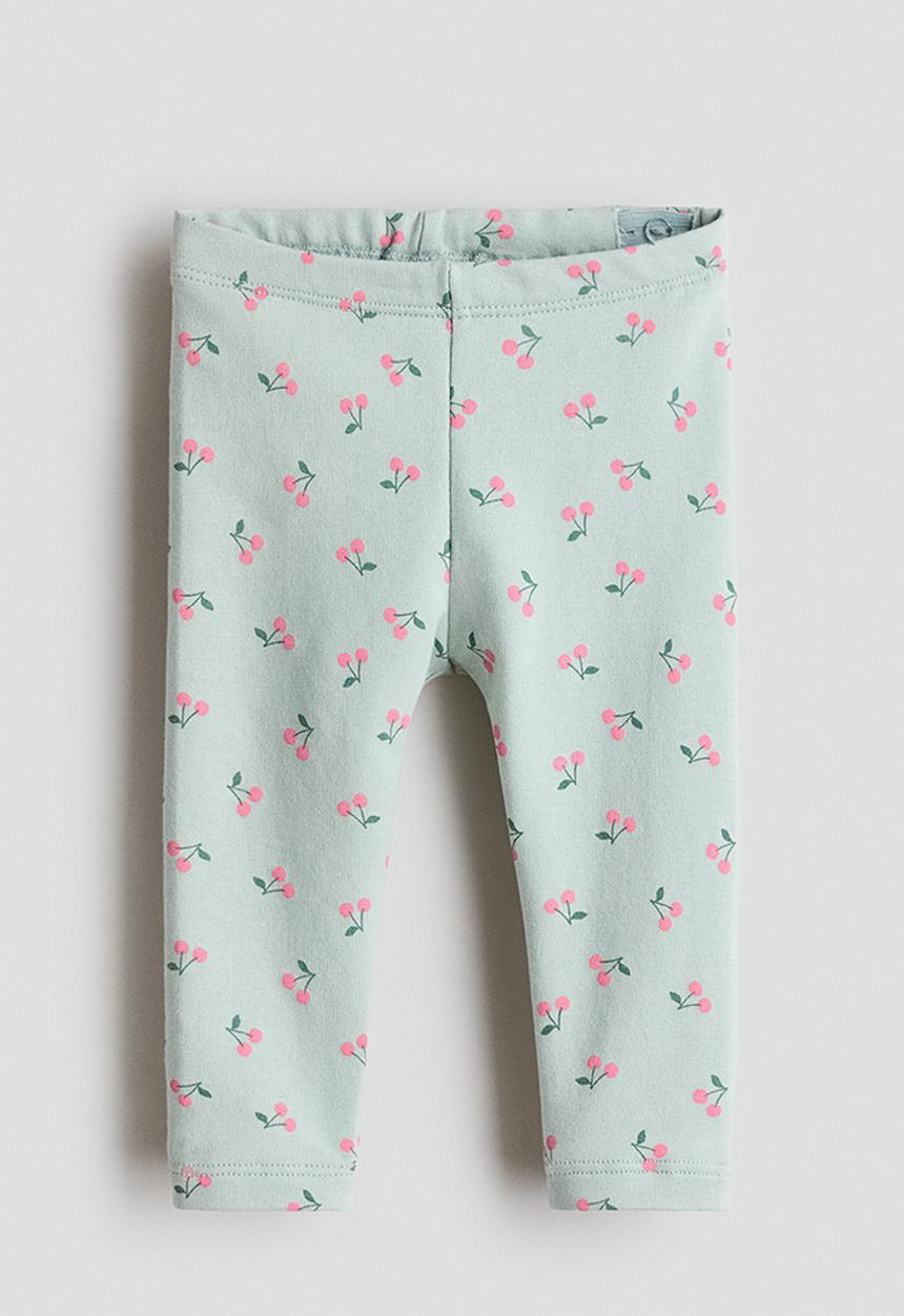 H&M - Brushed-inside leggings - light green/cherries