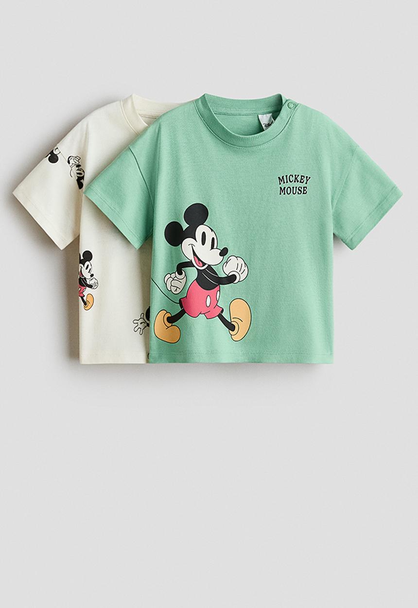 H&M - 2-Pack printed T-shirts - light green/mickey mouse