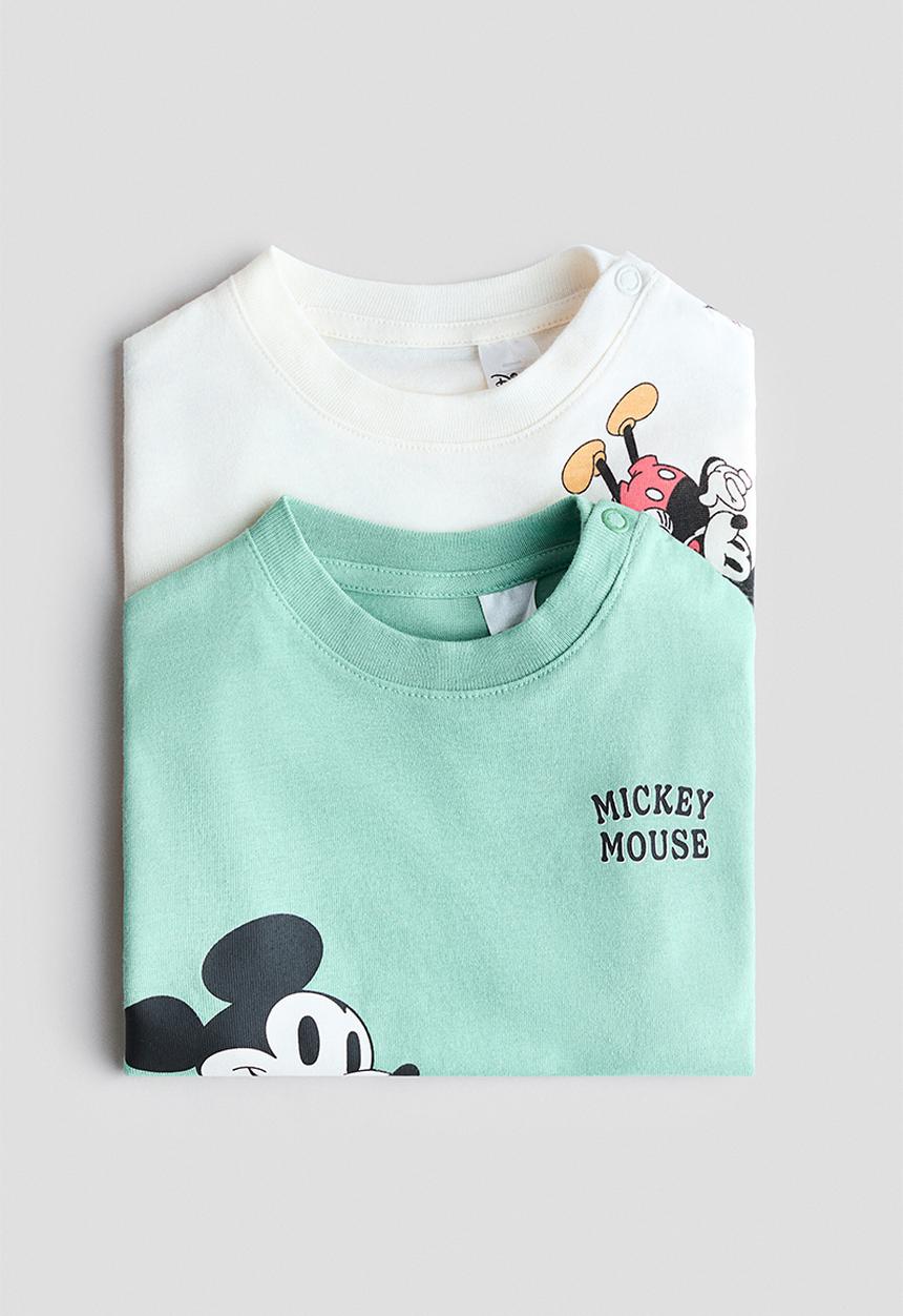H&M - 2-Pack printed T-shirts - light green/mickey mouse