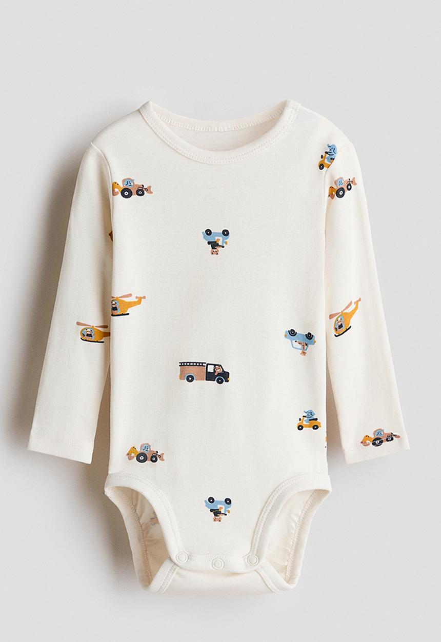 H&M - Printed cotton bodysuit - cream/vehicles