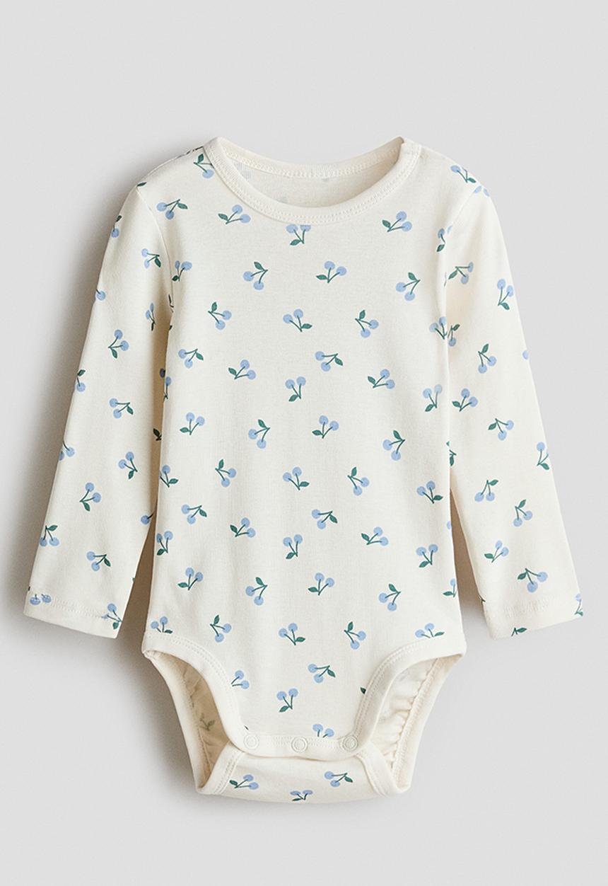 H&M - Printed cotton bodysuit - cream/cherries