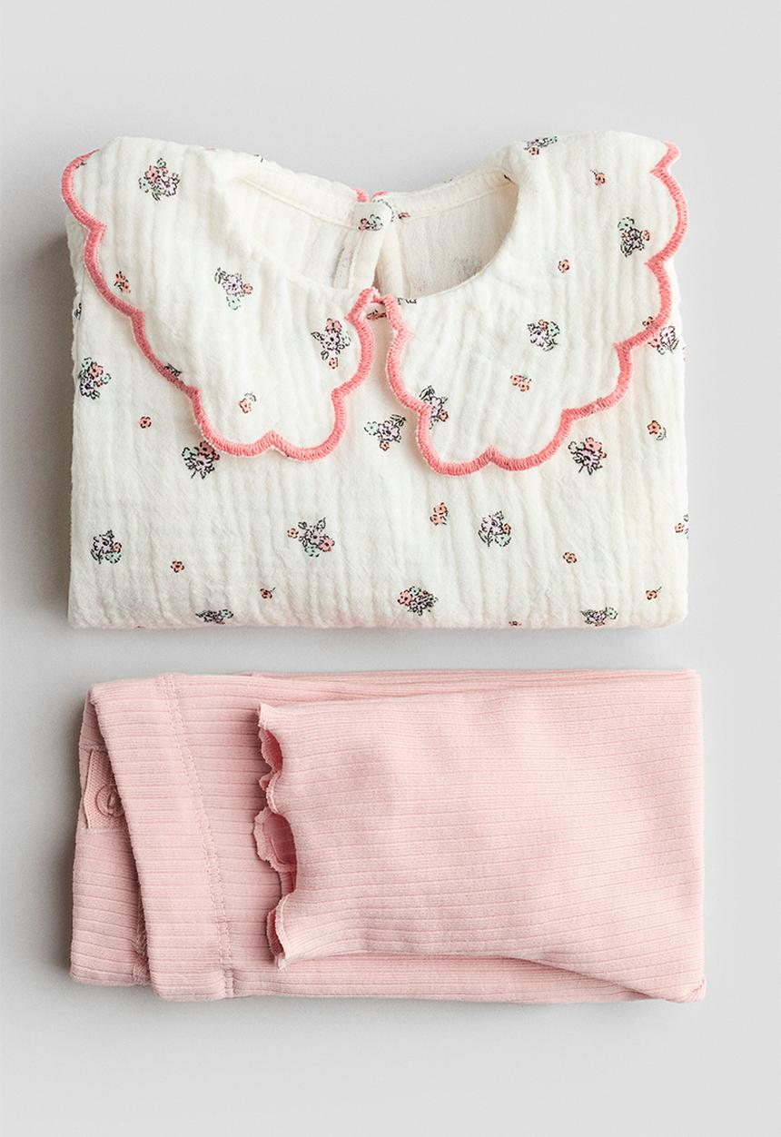 H&M - 2-Piece blouse and leggings set - light pink/floral