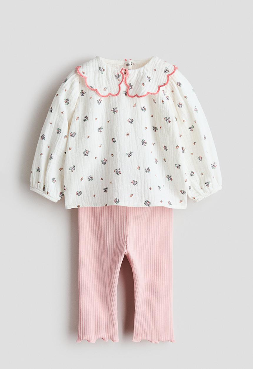 H&M - 2-Piece blouse and leggings set - light pink/floral