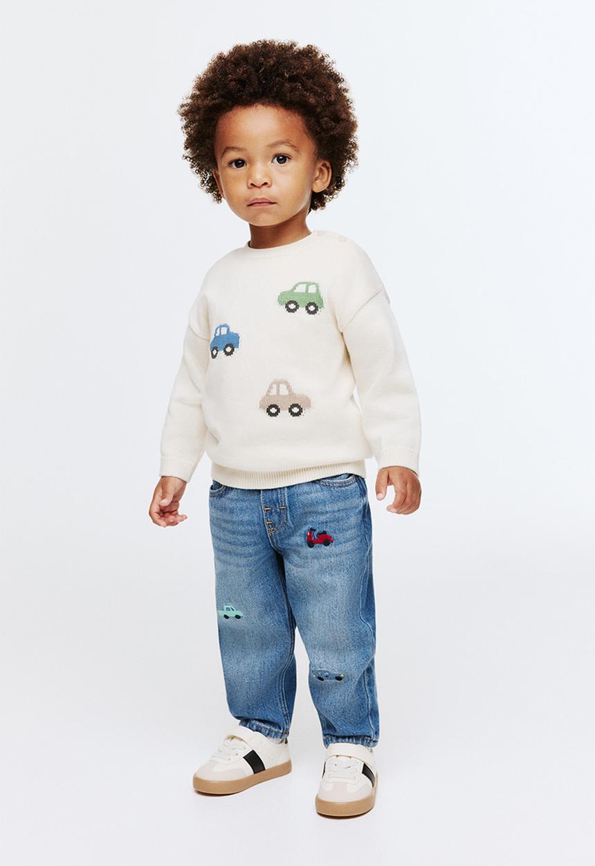 H&M - Embroidery-motif jeans - denim blue/vehicles
