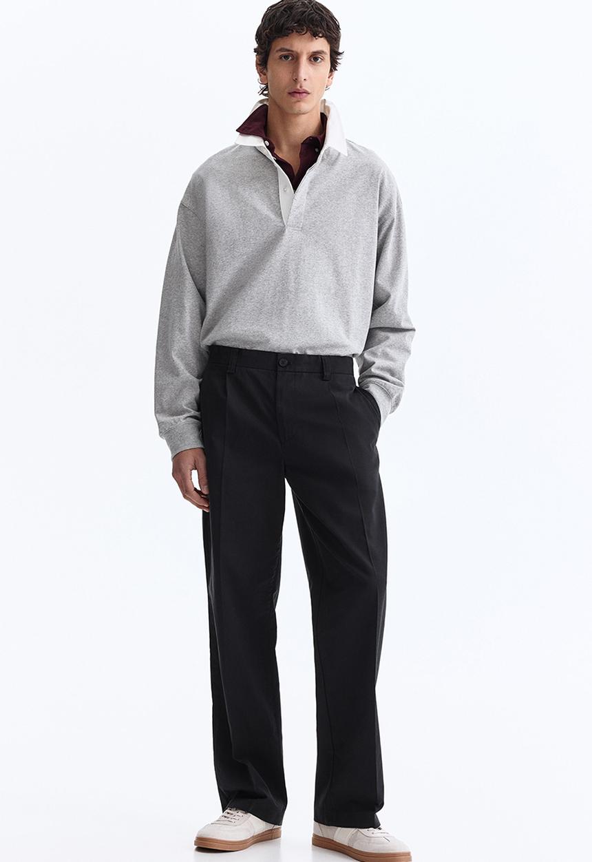 H&M - Relaxed fit cotton and lyocell tailored trousers - black
