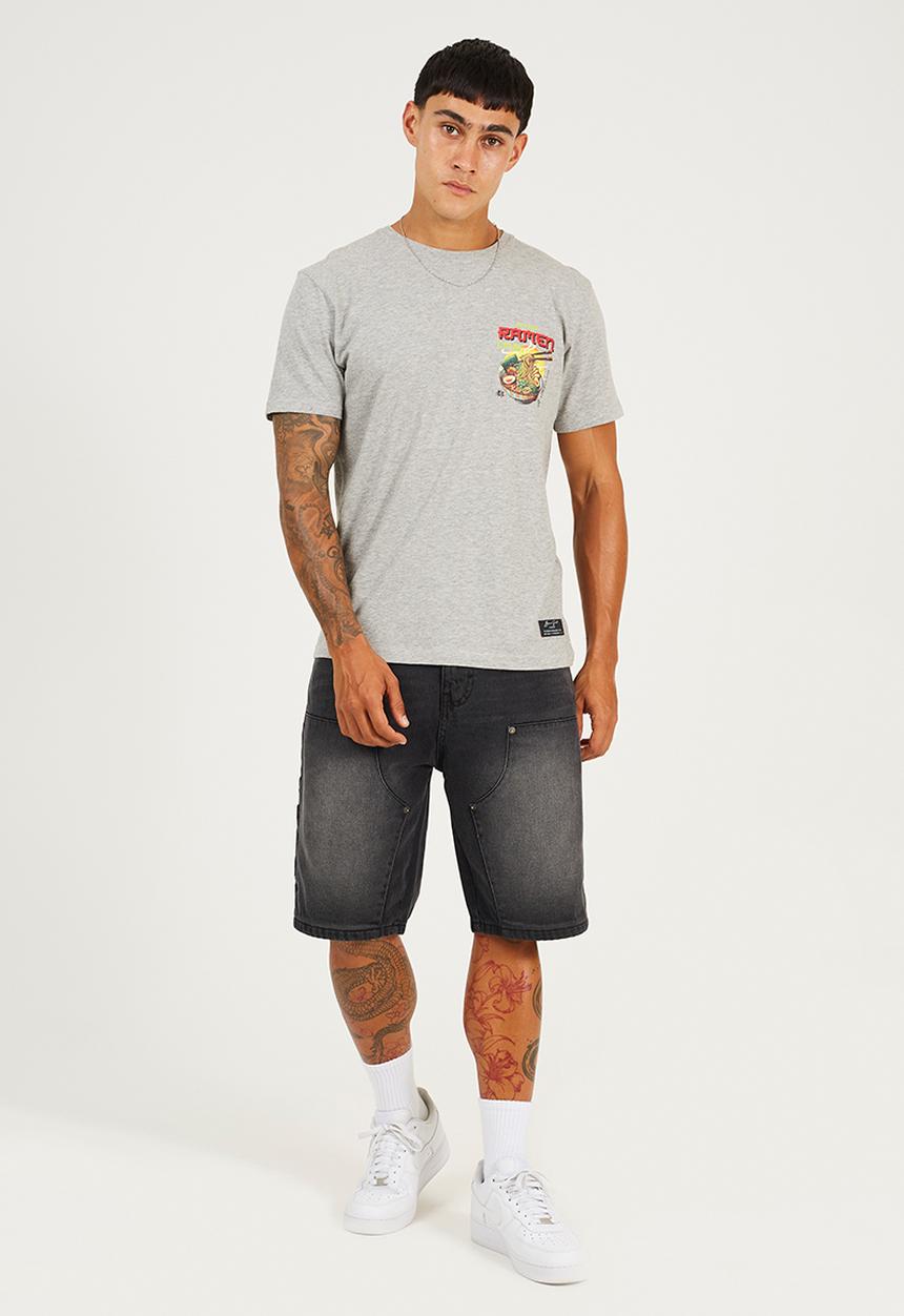Brave Soul - Ramen Print T-shirt - Grey Multi
