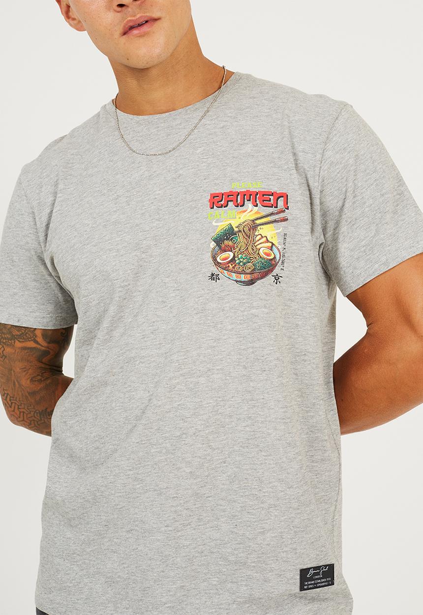 Brave Soul - Ramen Print T-shirt - Grey Multi