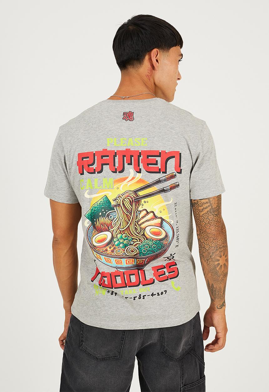Brave Soul - Ramen Print T-shirt - Grey Multi