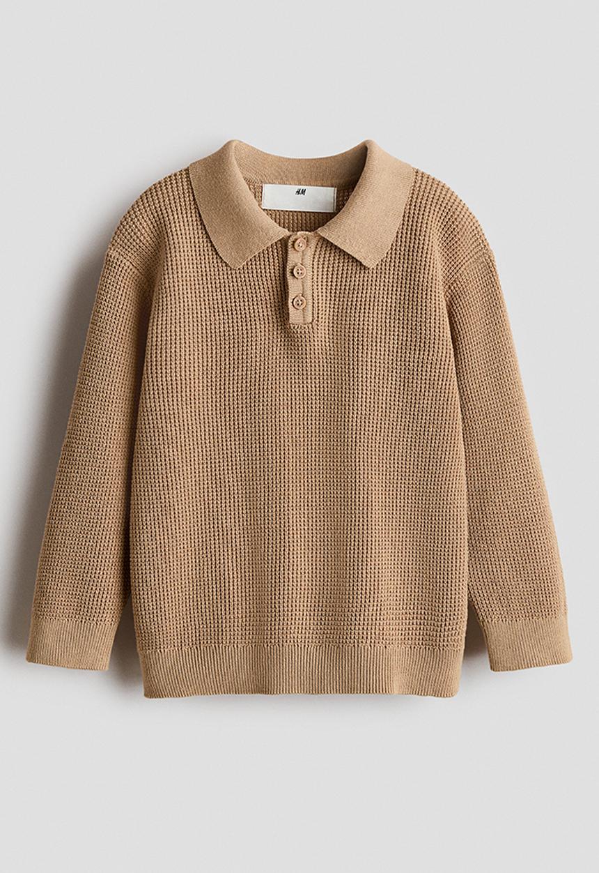 H&M - Fine-knit polo shirt - dark beige