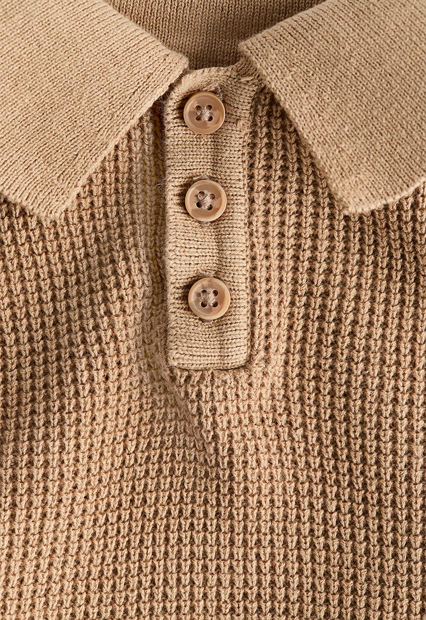 H&M - Fine-knit polo shirt - dark beige