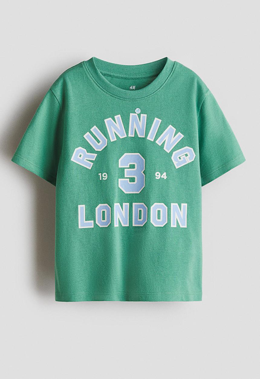 H&M - Printed cotton t-shirt - green/running