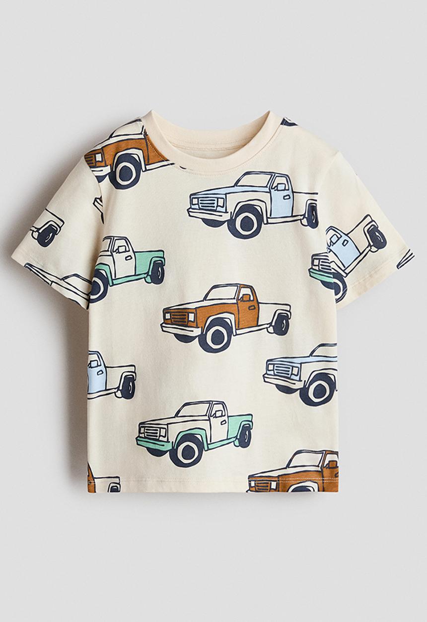 H&M - Printed cotton t-shirt - light beige/cars