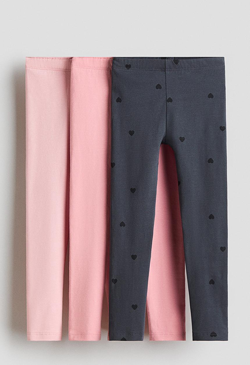 H&M - 3-pack cotton jersey leggings - pink/hearts