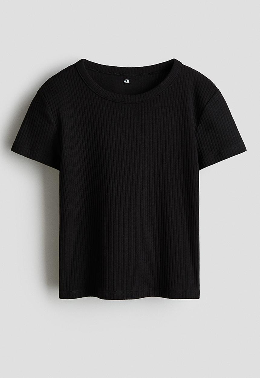 H&M - Ribbed cotton top - black