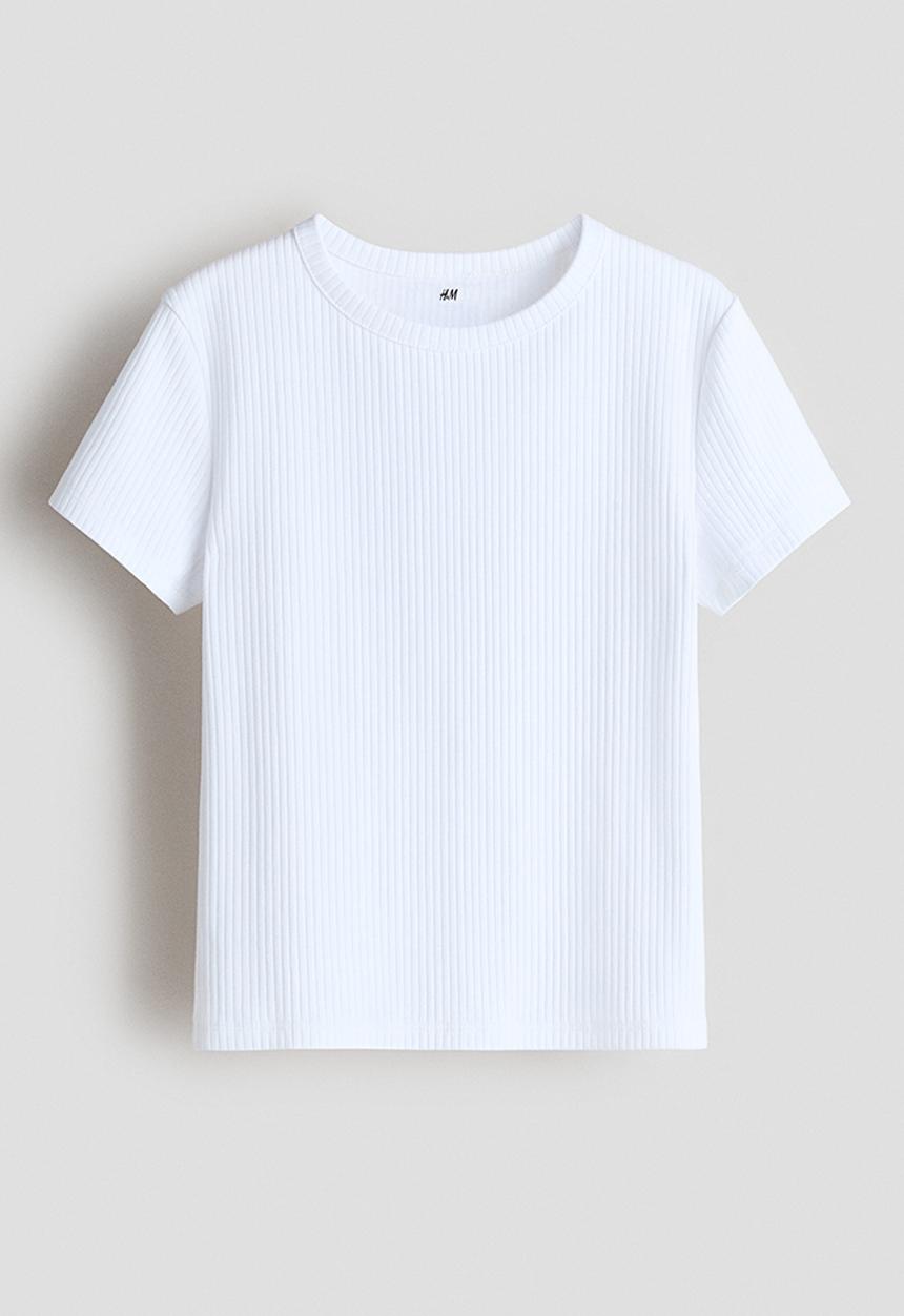 H&M - Ribbed cotton top - white