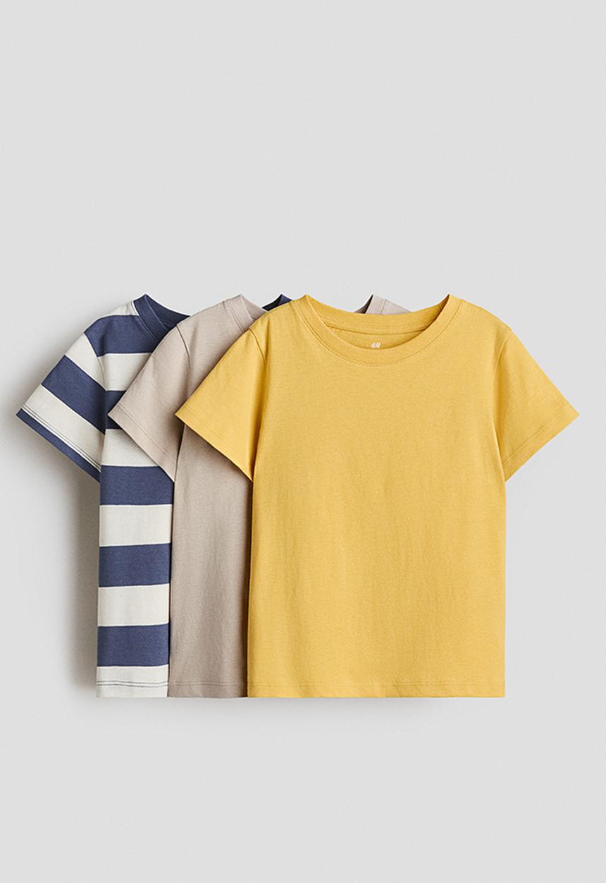 H&M - 3-pack cotton t-shirts - yellow/blue striped