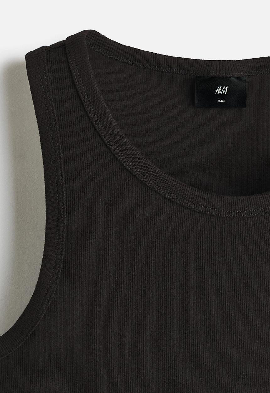 H&M - Slim fit ribbed vest top - black