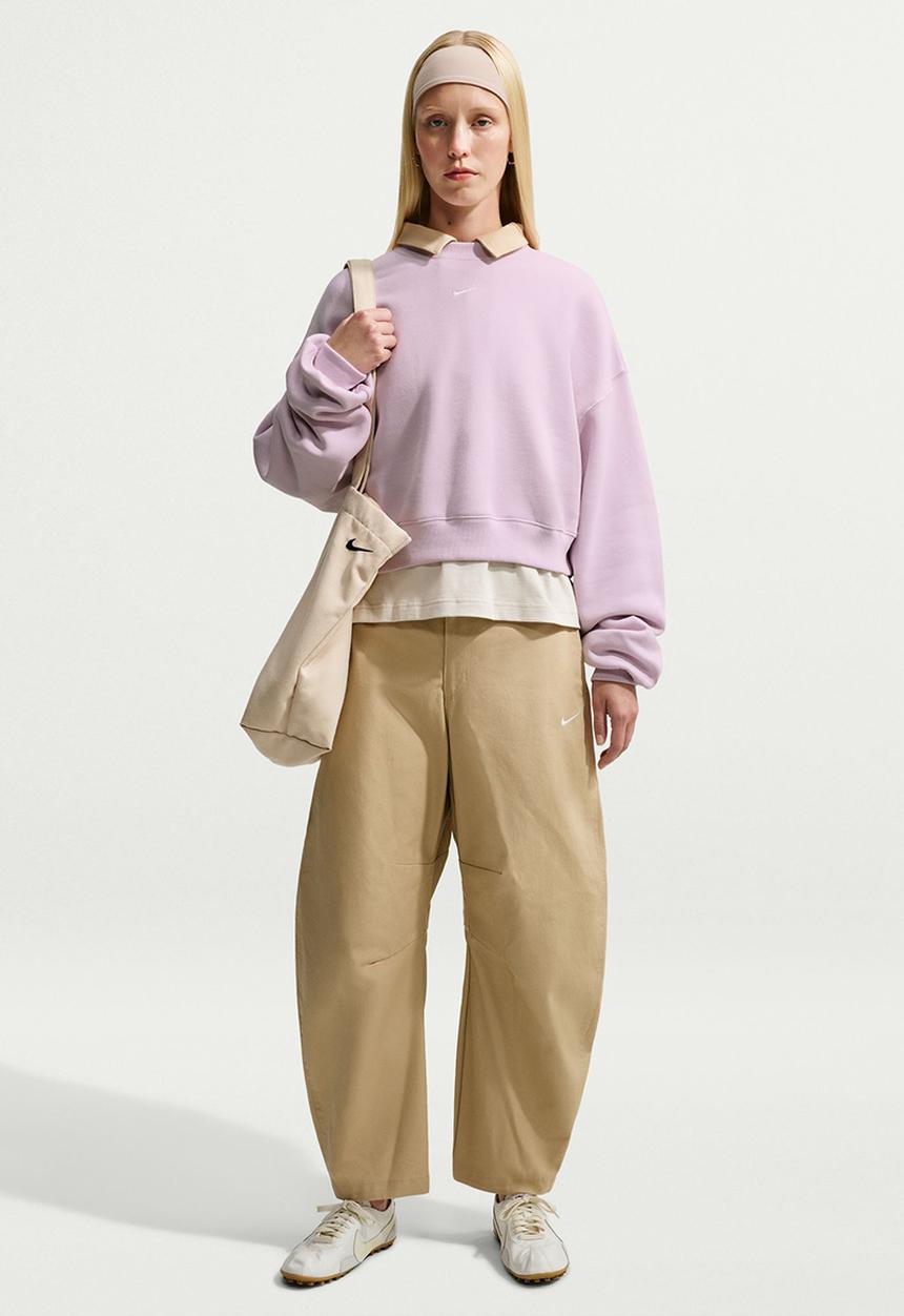 Nike - W Nk Stdo Flc Mw Os Crop Crew - Bleached Lilac/Sail