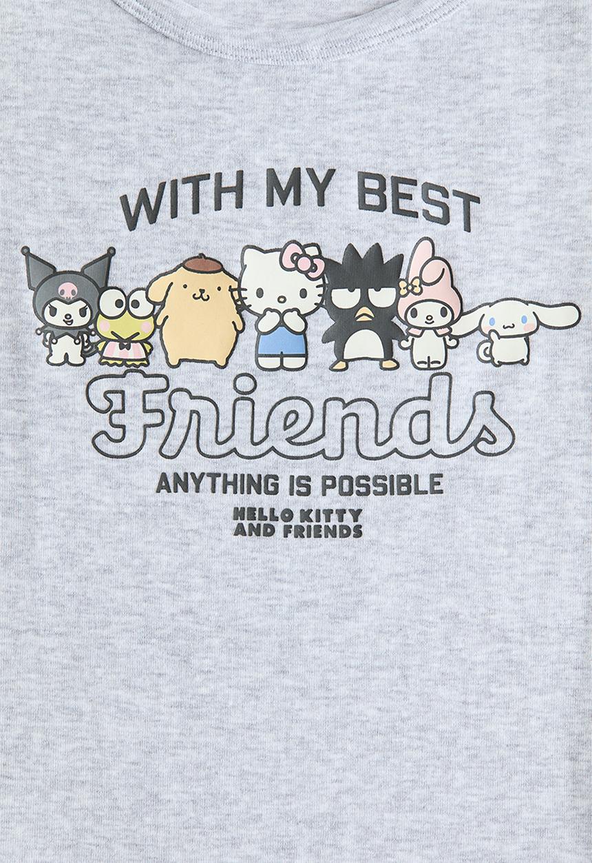 H&M - Print-motif cotton jersey top - light grey marl/hello kitty