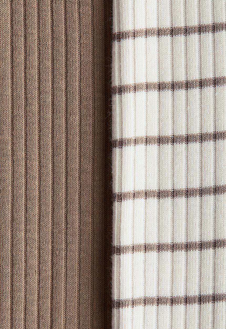 H&M - 2-Pack cotton sleepsuits - dark beige/striped