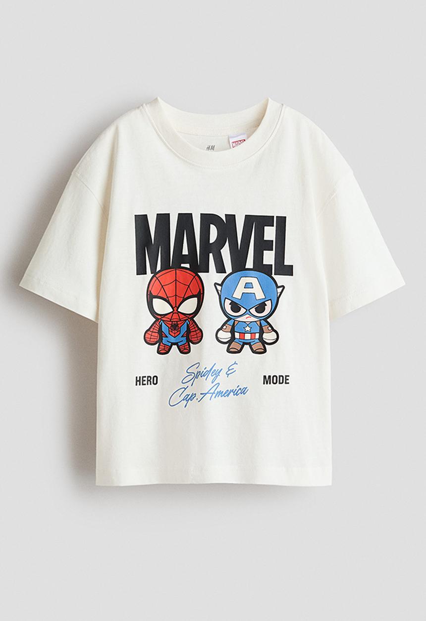 H&M - Printed cotton T-shirt - cream/marvel comics