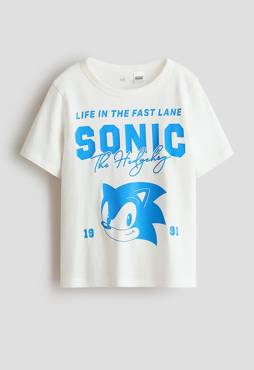 H&M - Printed cotton T-shirt - white/sonic the hedgehog