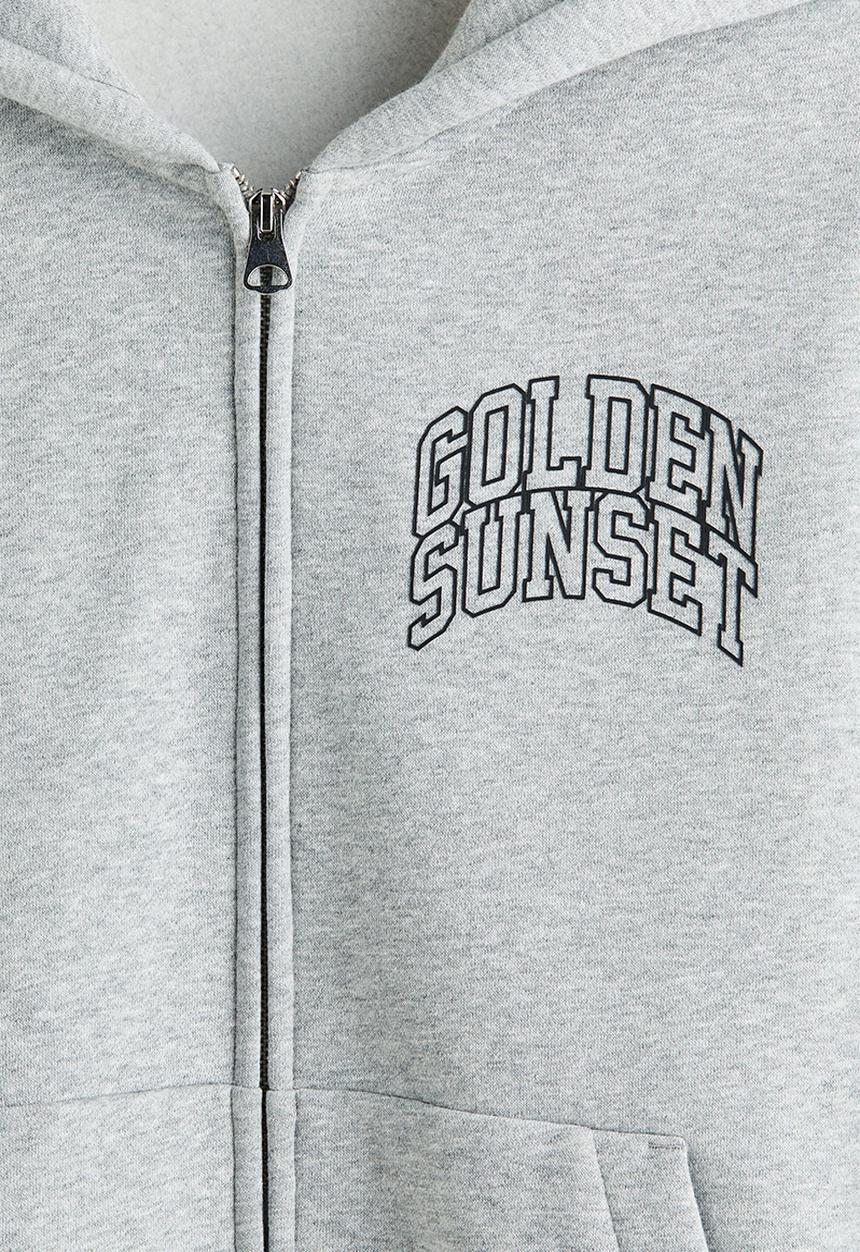H&M - Loose fit boxy zip-through hoodie - grey marl/golden sunset