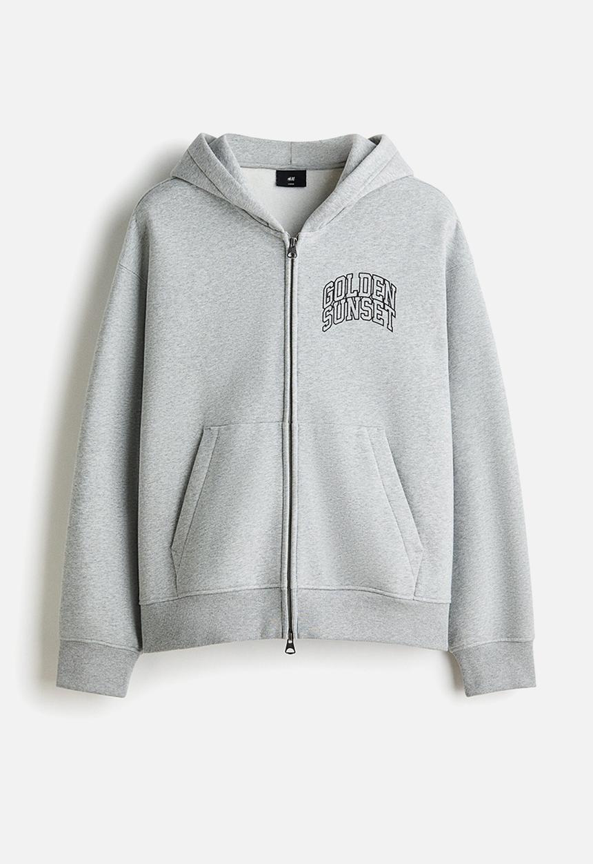 H&M - Loose fit boxy zip-through hoodie - grey marl/golden sunset