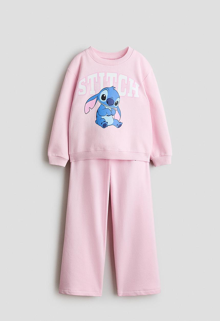 H&M - 2-Piece printed sweatshirt set - light pink/lilo & stitch