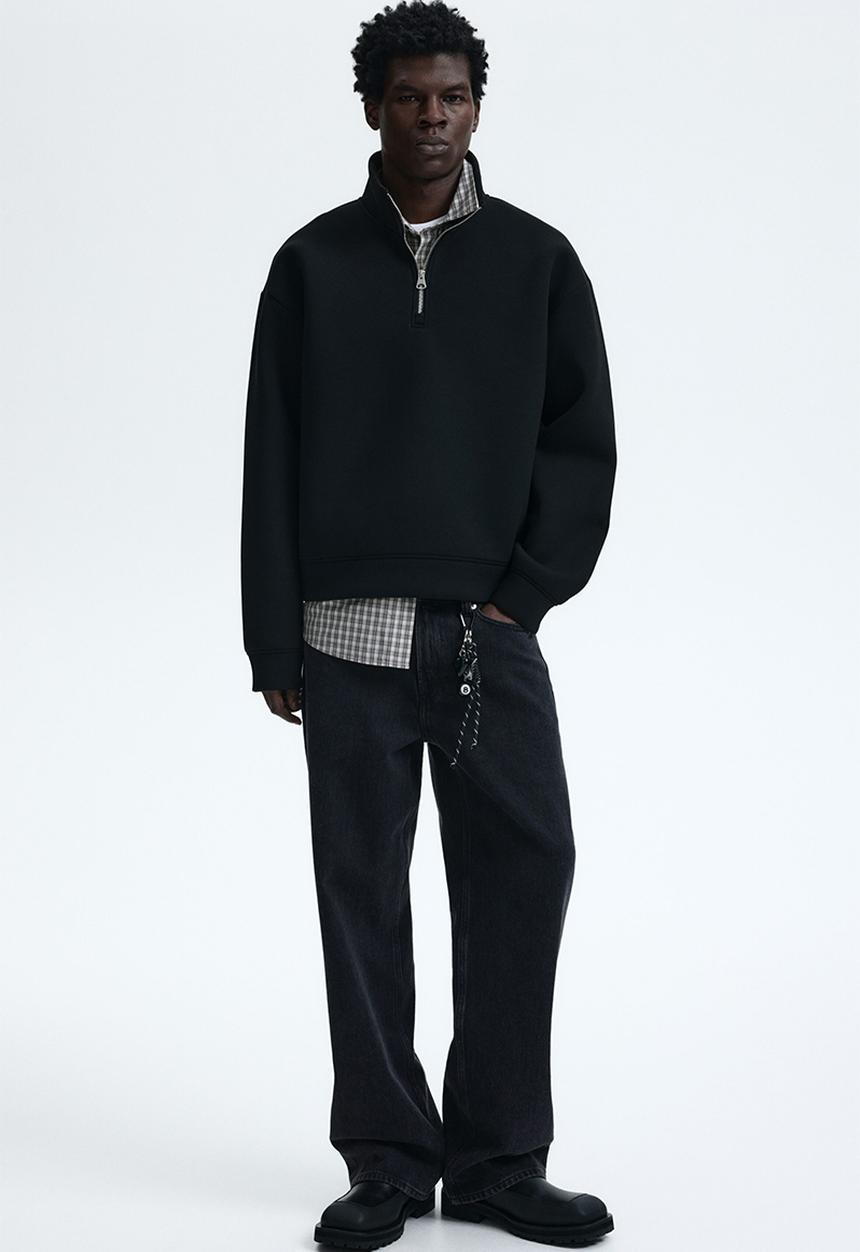 H&M - Loose fit zip-top scuba sweatshirt - black