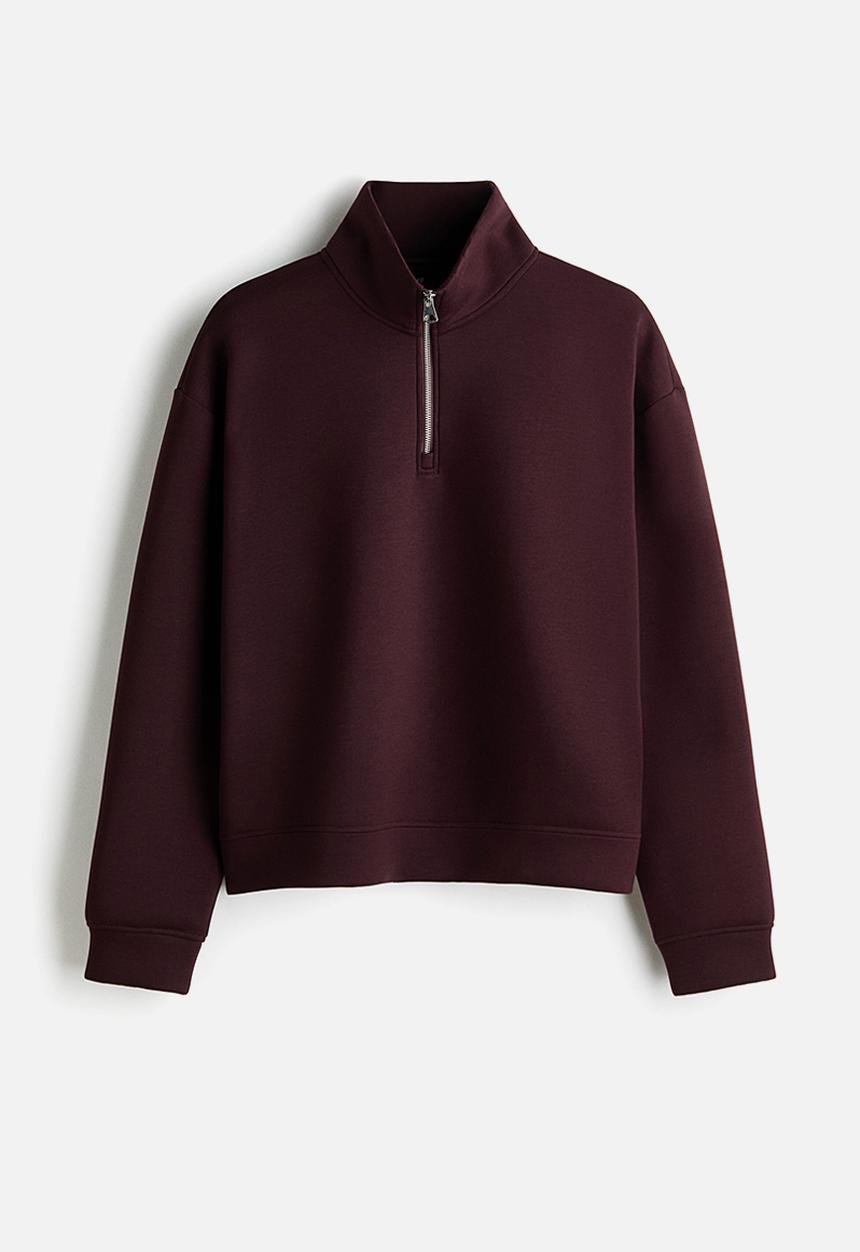H&M - Loose fit zip-top scuba sweatshirt - burgundy