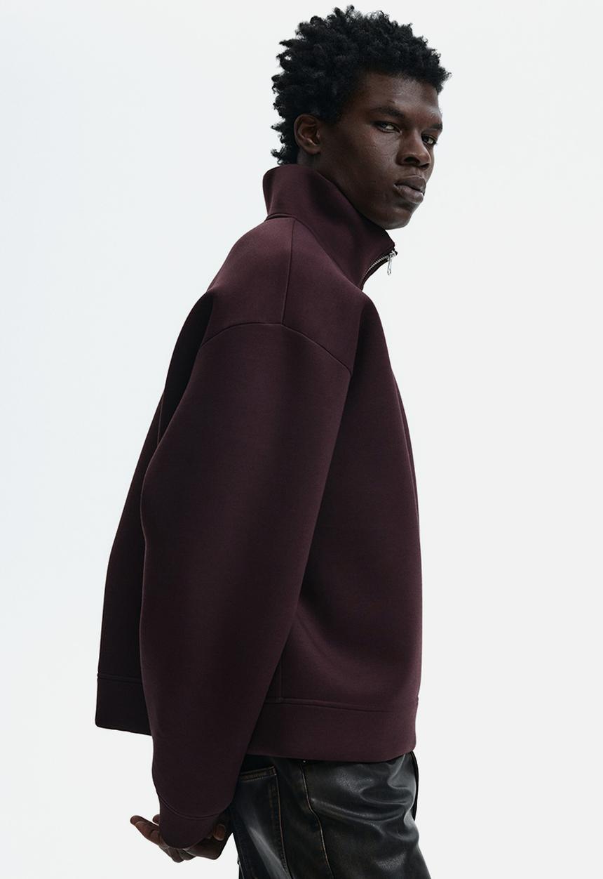 H&M - Loose fit zip-top scuba sweatshirt - burgundy