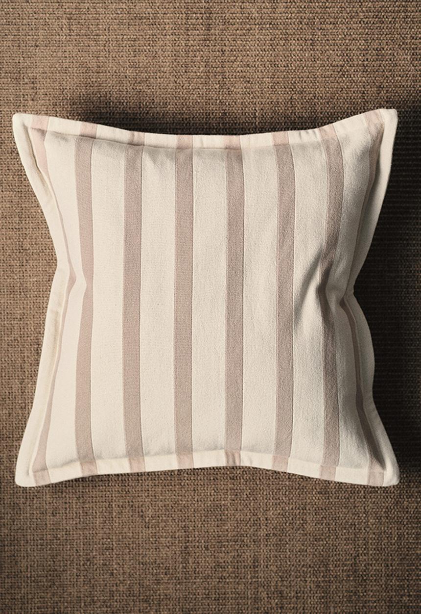 H&M - Patterned canvas cushion cover - beige/striped