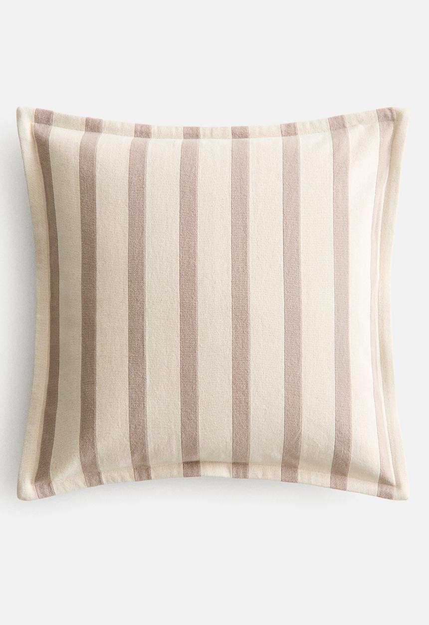 H&M - Patterned canvas cushion cover - beige/striped