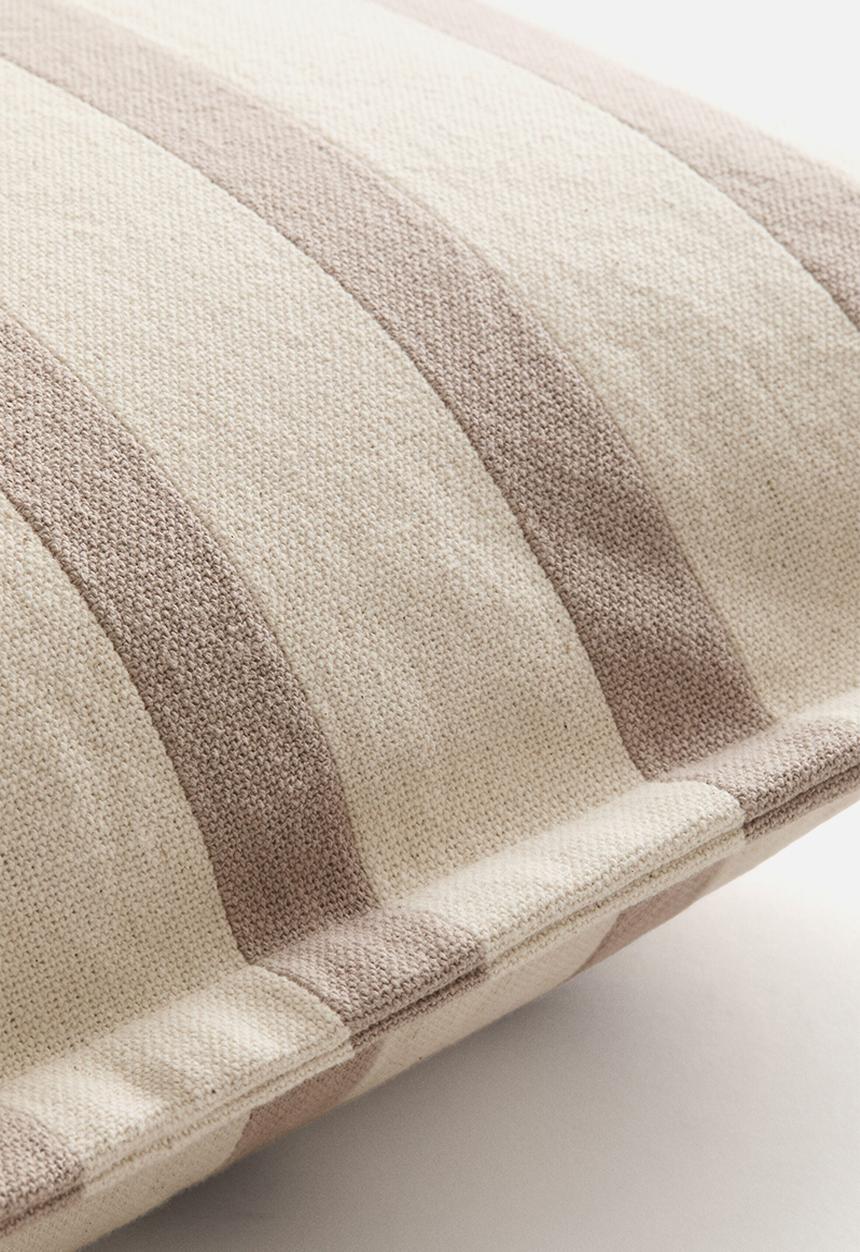 H&M - Patterned canvas cushion cover - beige/striped